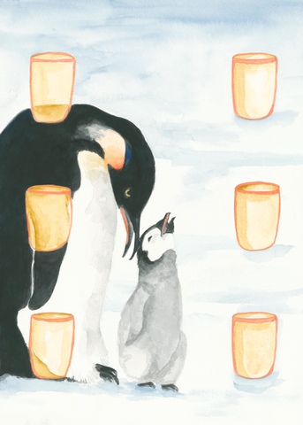 6 of Cups - Black Seed Tarot - Penguins