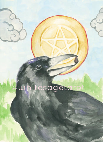 Ace of Pentacles - Black Seed Tarot - Original watercolor, Art by Theresa Hutch