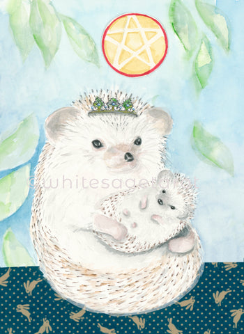 Queen of Pentacles - Black Seed Tarot - Original watercolor, Hedgehog Art by Theresa Hutch