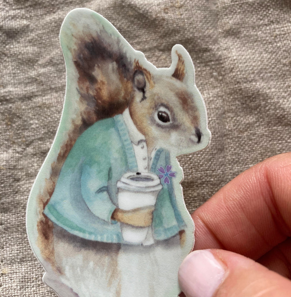 Squirrel with Coffee - die cut stickers