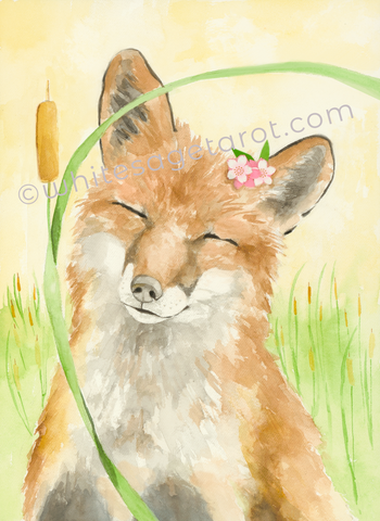 Page of Wands - Black Seed Tarot - Original watercolor, Fox Art by Theresa Hutch