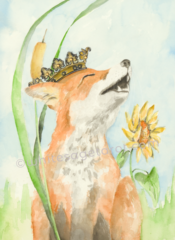 Queen of Wands - Black Seed Tarot - Original watercolor, Fox Art by Theresa Hutch