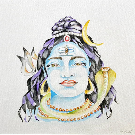 Shiva - Divine Grace Oracle - 16"x20" Original Watercolor, Art by Theresa Hutch