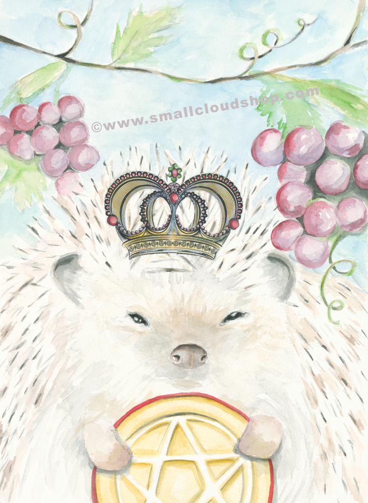 King of Pentacles - Black Seed Tarot - Original watercolor, Hedgehog Art by Theresa Hutch